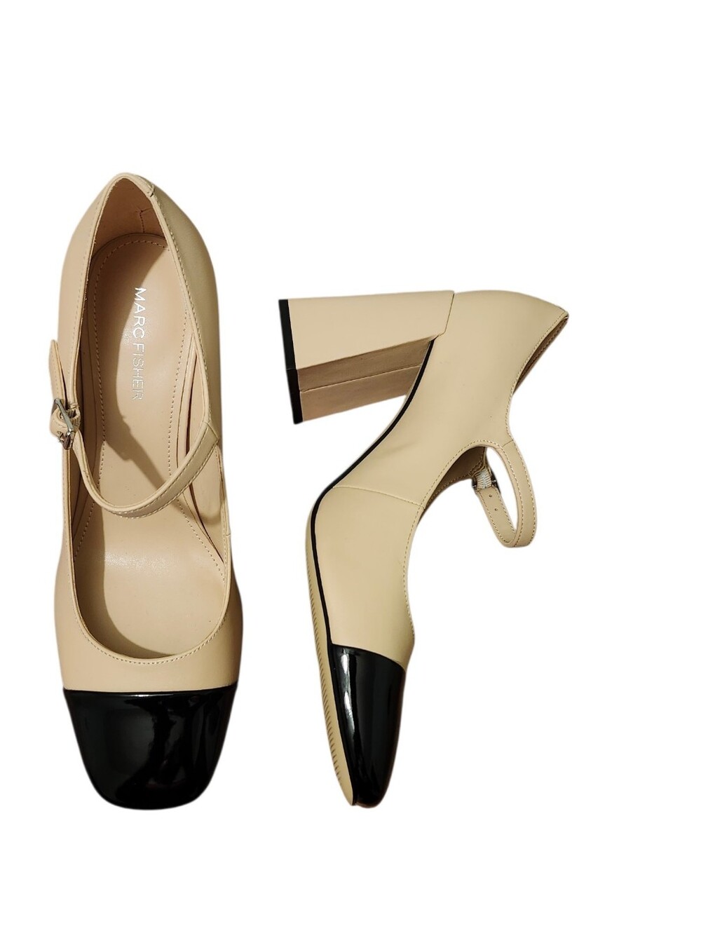 Marc Fisher Beige Pumps with Black Cap Toe Mary Jane - 9